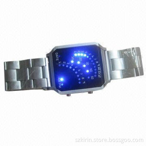 Metal Alloy Case Folded Stainless Steel Band, Binary LED Movement